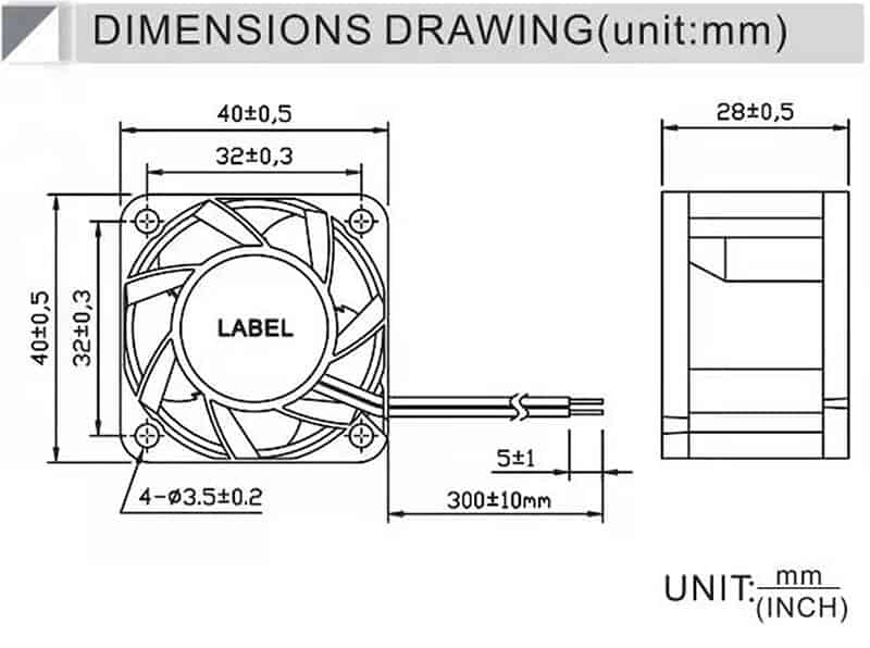 4028R cooling fan dimension drawing